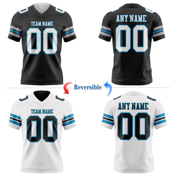 Uksn Individuelles Schwarz Weiß-Pantherblau Wendbares Zweiseitiges Authentisches Football Trikot