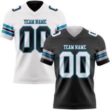 Laden Sie das Bild in den Galerie-Viewer, Uksn Individuelles Schwarz Weiß-Pantherblau Wendbares Zweiseitiges Authentisches Football Trikot
