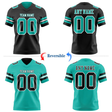 Uksn Individuelles Schwarz Aqua-Weiß Wendbares Zweiseitiges Authentisches Football Trikot