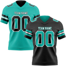 Laden Sie das Bild in den Galerie-Viewer, Uksn Individuelles Schwarz Aqua-Weiß Wendbares Zweiseitiges Authentisches Football Trikot
