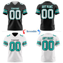 Laden Sie das Bild in den Galerie-Viewer, Uksn Individuelles Schwarz Weiß-Aqua Wendbares Zweiseitiges Authentisches Football Trikot
