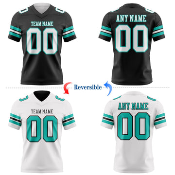 Uksn Individuelles Schwarz Weiß-Aqua Wendbares Zweiseitiges Authentisches Football Trikot
