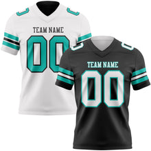 Laden Sie das Bild in den Galerie-Viewer, Uksn Individuelles Schwarz Weiß-Aqua Wendbares Zweiseitiges Authentisches Football Trikot
