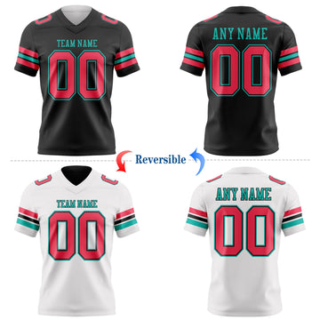 Uksn Individuelles Schwarz Neonpink-Aqua Wendbares Zweiseitiges Authentisches Football Trikot