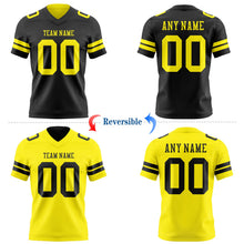Laden Sie das Bild in den Galerie-Viewer, Uksn Individuelles Schwarz-Hellgelb Wendbares Zweiseitiges Authentisches Football Trikot
