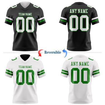 Uksn Individuelles Schwarz Weiß-Grasgrün Wendbares Zweiseitiges Authentisches Football Trikot