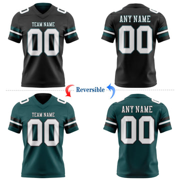 Uksn Individuelles Schwarz Weiß Grau-Mitternachtsgrün Wendbares Zweiseitiges Authentisches Football Trikot