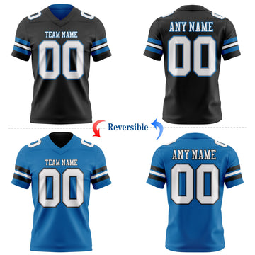Uksn Individuelles Schwarz Weiß Grau-Blau Wendbares Zweiseitiges Authentisches Football Trikot