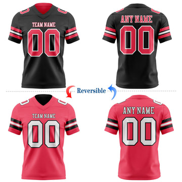 Uksn Individuelles Schwarz Neonpink-Weiß Wendbares Zweiseitiges Authentisches Football Trikot