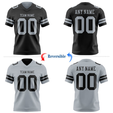 Uksn Individuelles Schwarz-Silber Wendbares Zweiseitiges Authentisches Football Trikot