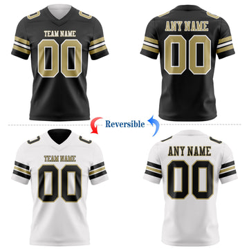 Uksn Individuelles Schwarz Vegas-Gold-Weiß Wendbares Zweiseitiges Authentisches Football Trikot