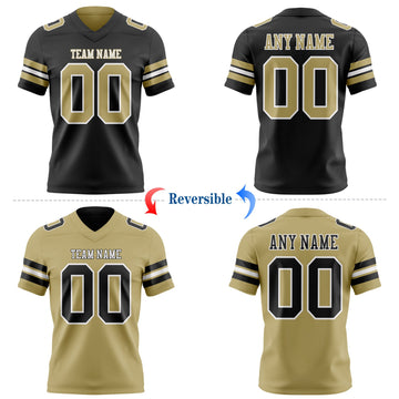 Uksn Individuelles Schwarz Vegas-Gold-Weiß Wendbares Zweiseitiges Authentisches Football Trikot