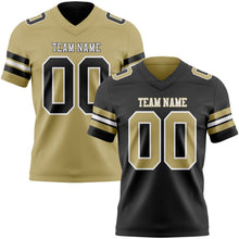 Laden Sie das Bild in den Galerie-Viewer, Uksn Individuelles Schwarz Vegas-Gold-Weiß Wendbares Zweiseitiges Authentisches Football Trikot
