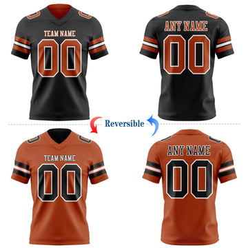 Uksn Individuelles Schwarz Texas-Orange-Weiß Wendbares Zweiseitiges Authentisches Football Trikot