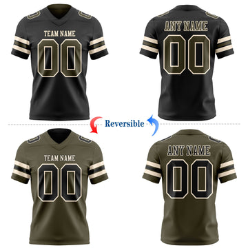 Uksn Individuelles Schwarz Oliv-Creme Wendbares Zweiseitiges Authentisches Football Trikot