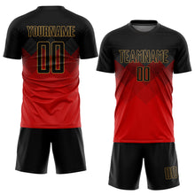 Laden Sie das Bild in den Galerie-Viewer, Uksn Individuelles Rot Schwarz-Altgold Sublimations-Fußballtrikot
