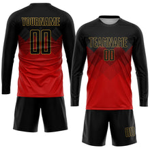 Laden Sie das Bild in den Galerie-Viewer, Uksn Individuelles Rot Schwarz-Altgold Sublimations-Fußballtrikot
