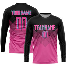 Laden Sie das Bild in den Galerie-Viewer, Uksn Individuelles Pink Schwarz-Hellblau Farbverlauf Quadrat Form Sublimations-Fußballtrikot
