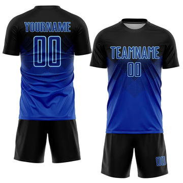 Uksn Individuelles Schwarz Royalblau-Hellblau Sublimations-Fußballtrikot