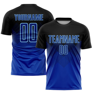 Uksn Individuelles Schwarz Royalblau-Hellblau Sublimations-Fußballtrikot