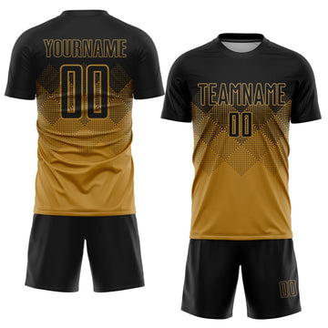 Uksn Individuelles Altgold Schwarz Sublimations-Fußballtrikot