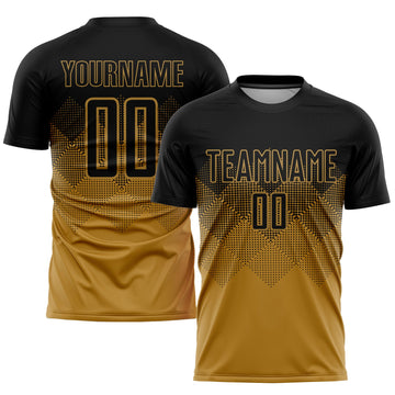 Uksn Individuelles Altgold Schwarz Sublimations-Fußballtrikot