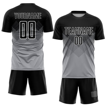 Uksn Individuelles Hellgrau Schwarz-Weiß Sublimations-Fußballtrikot