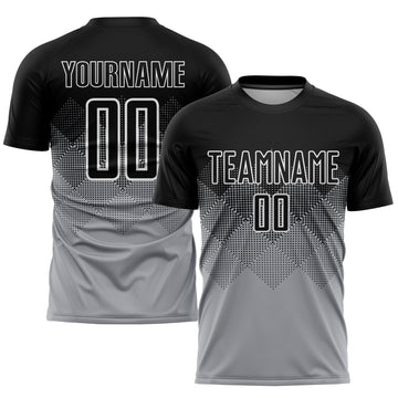 Uksn Individuelles Hellgrau Schwarz-Weiß Sublimations-Fußballtrikot