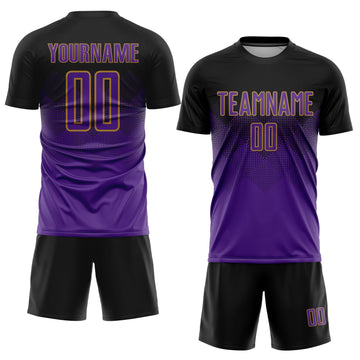 Uksn Individuelles Schwarz Violett-Altgold Sublimations-Fußballtrikot