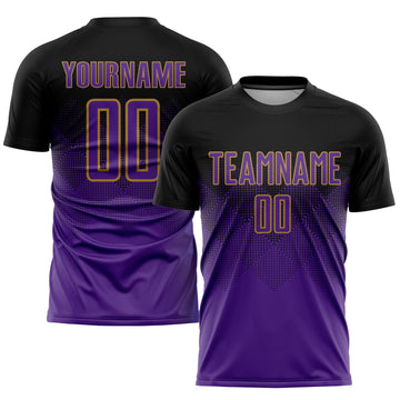 Uksn Individuelles Schwarz Violett-Altgold Sublimations-Fußballtrikot