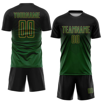 Uksn Individuelles Schwarz Grün-Altgold Sublimations-Fußballtrikot