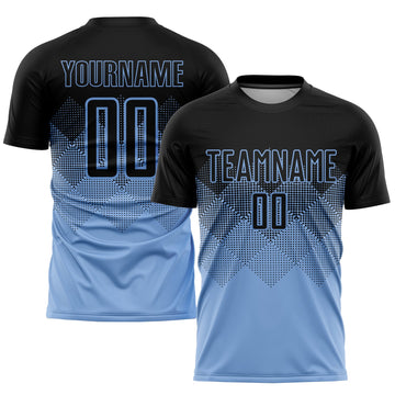 Uksn Individuelles Hellblau Schwarz Sublimations-Fußballtrikot