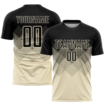 Uksn Individuelles Creme Schwarz Sublimations-Fußballtrikot