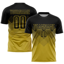 Laden Sie das Bild in den Galerie-Viewer, Uksn Individuelles Altgold Schwarz Sublimations-Fußballtrikot

