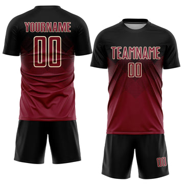 Uksn Individuelles Schwarz Karmesinrot-Creme Sublimations-Fußballtrikot