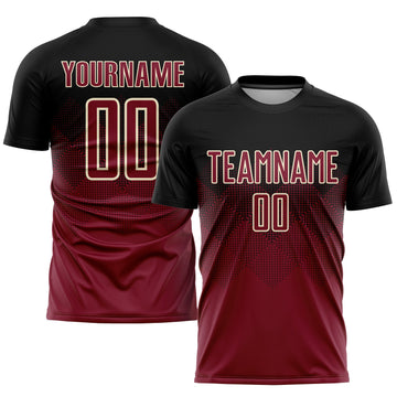 Uksn Individuelles Schwarz Karmesinrot-Creme Sublimations-Fußballtrikot