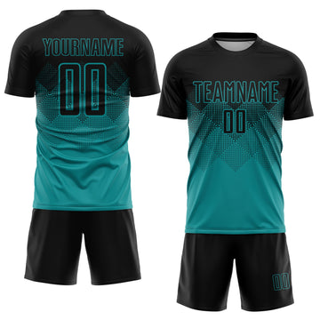Uksn Individuelles Petrol Schwarz Sublimations-Fußballtrikot