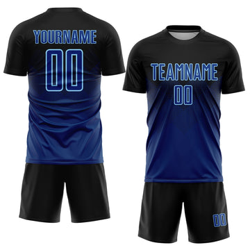 Uksn Individuelles Schwarz US Marineblau-Hellblau Sublimations-Fußballtrikot