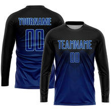 Laden Sie das Bild in den Galerie-Viewer, Uksn Individuelles Schwarz US Marineblau-Hellblau Sublimations-Fußballtrikot
