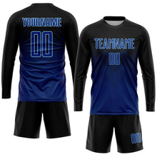 Laden Sie das Bild in den Galerie-Viewer, Uksn Individuelles Schwarz US Marineblau-Hellblau Sublimations-Fußballtrikot
