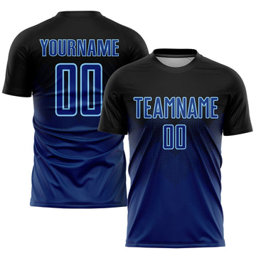 Uksn Individuelles Schwarz US Marineblau-Hellblau Sublimations-Fußballtrikot