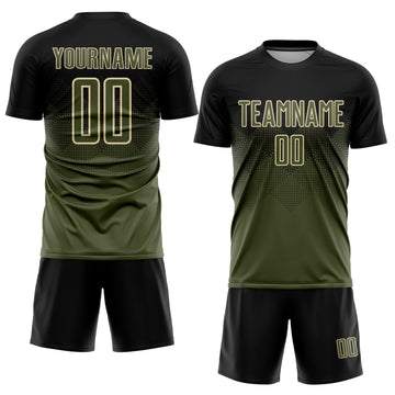 Uksn Individuelles Schwarz Oliv-Creme Sublimations-Fußballtrikot