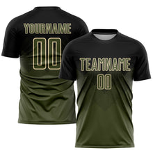 Laden Sie das Bild in den Galerie-Viewer, Uksn Individuelles Schwarz Oliv-Creme Sublimations-Fußballtrikot
