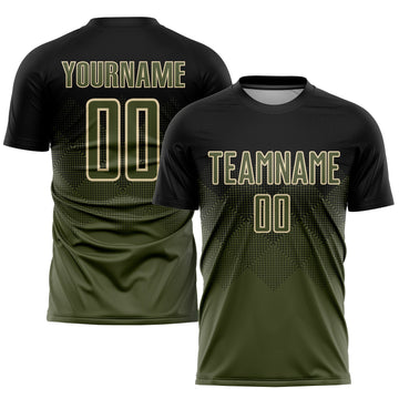 Uksn Individuelles Schwarz Oliv-Creme Sublimations-Fußballtrikot