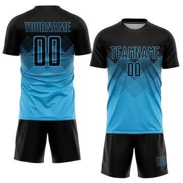 Uksn Individuelles Himmelblau Schwarz Sublimations-Fußballtrikot