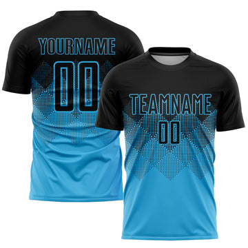 Uksn Individuelles Himmelblau Schwarz Sublimations-Fußballtrikot