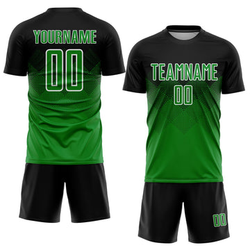 Uksn Individuelles Schwarz Grasgrün-Weiß Sublimations-Fußballtrikot