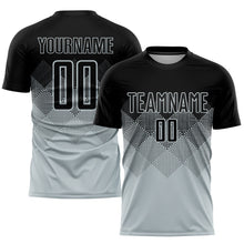 Laden Sie das Bild in den Galerie-Viewer, Uksn Individuelles Silber Schwarz Sublimations-Fußballtrikot
