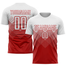 Laden Sie das Bild in den Galerie-Viewer, Uksn Individuelles Rot Weiß Sublimations-Fußballtrikot
