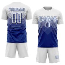 Laden Sie das Bild in den Galerie-Viewer, Uksn Individuelles Royalblau Weiß Sublimations-Fußballtrikot

